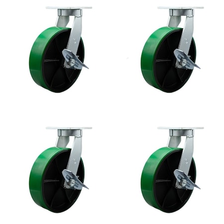 Service Caster 12'' Heavy Duty Green Poly on Cast Iron Caster Set with Brake and Swivel Lock, 4PK CRAN-SCC-KP92S1230-PUR-GB-SLB-BSL-4